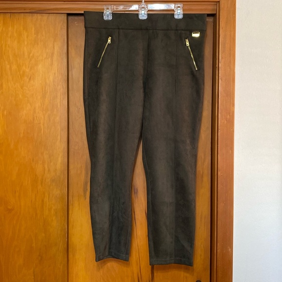 Marc New York Dark Green Brown Faux Suede Pants/Gold Hardware Inseam 26.5” - Picture 1 of 9